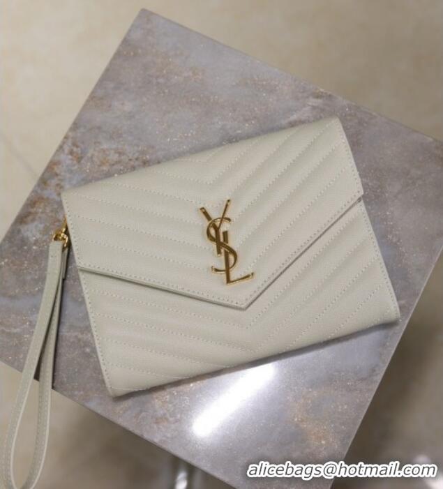 Grade Quality Saint Laurent CASSANDRE MATELASSÉ Flap Pouch in Grain De Poudre Leather 617662 White 2026