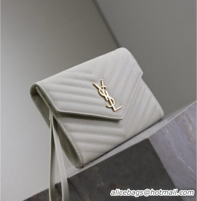 Grade Quality Saint Laurent CASSANDRE MATELASSÉ Flap Pouch in Grain De Poudre Leather 617662 White 2026