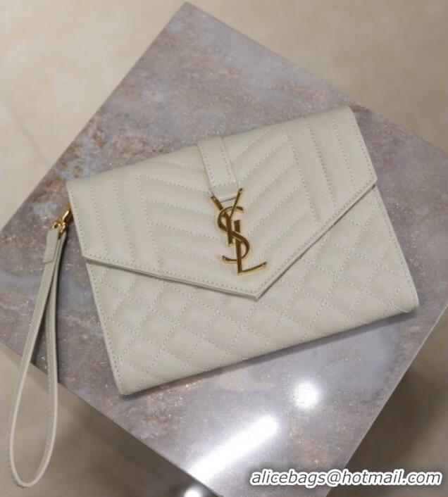 Discount Saint Laurent CASSANDRE MATELASSÉ Flap Pouch in White Grain De Poudre Leather 617662 2026
