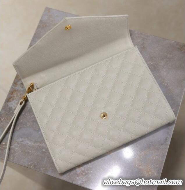 Discount Saint Laurent CASSANDRE MATELASSÉ Flap Pouch in White Grain De Poudre Leather 617662 2026