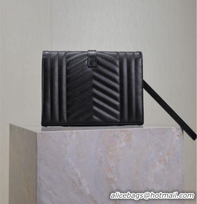 Best Product Saint Laurent CASSANDRE MATELASSÉ Flap Pouch in Black Grain De Poudre Leather 617662 2026