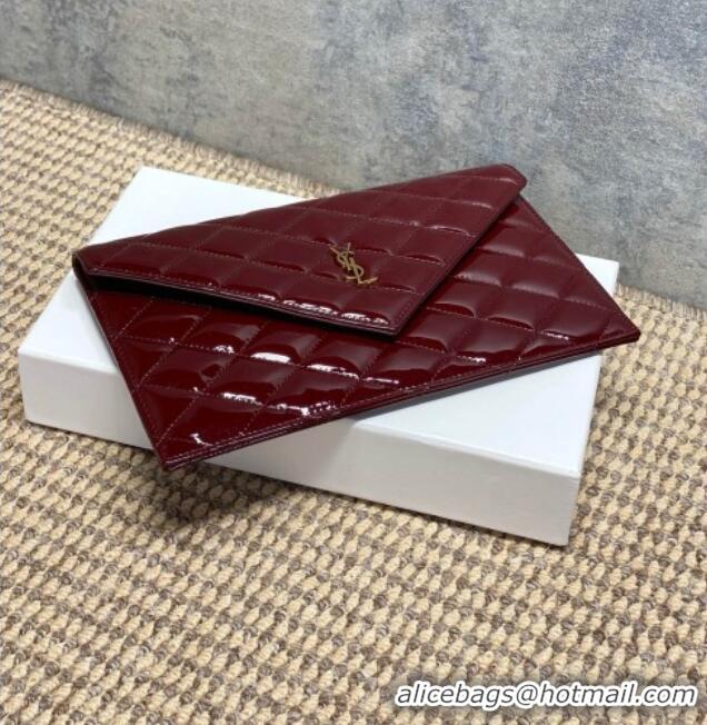 Buy Fashionable Saint Laurent PARIS Pouch in Patent Leather 869533 Burgundy 2026