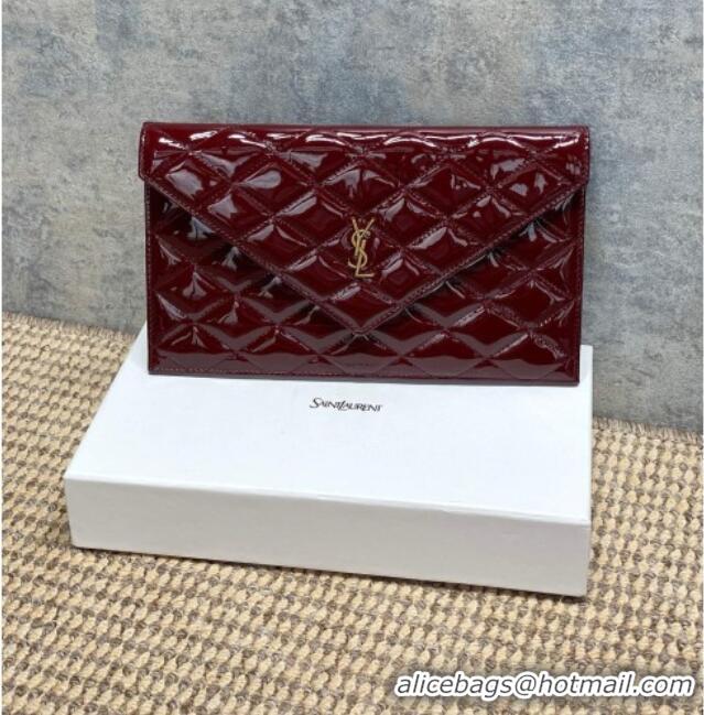 Buy Fashionable Saint Laurent PARIS Pouch in Patent Leather 869533 Burgundy 2026