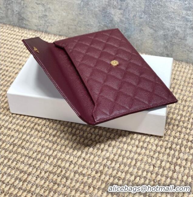 Free Shipping Saint Laurent PARIS Pouch in Grain De Poudre Leather 869533 Burgundy 2026