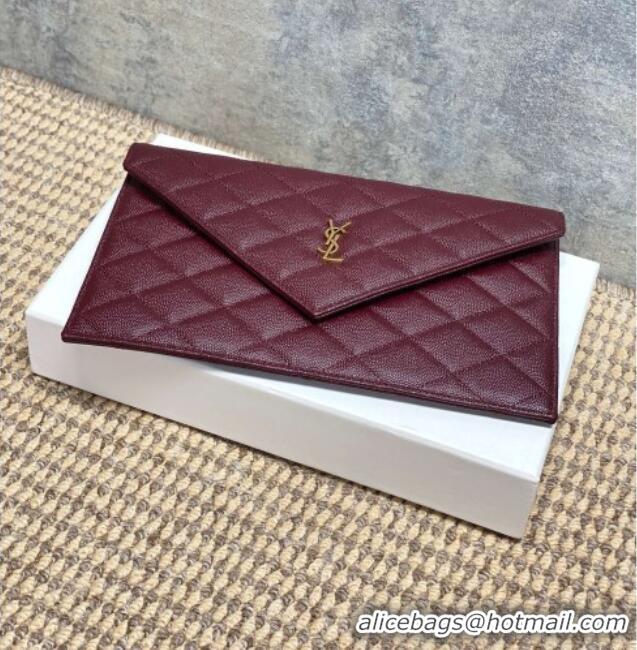 Free Shipping Saint Laurent PARIS Pouch in Grain De Poudre Leather 869533 Burgundy 2026
