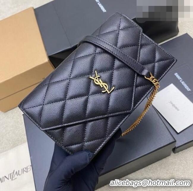 Shop Discount Saint Laurent PARIS Chain Wallet in Grain De Poudre Leather 871149 Black 2026