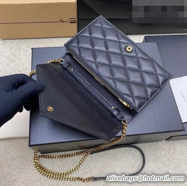 Shop Discount Saint Laurent PARIS Chain Wallet in Grain De Poudre Leather 871149 Black 2026