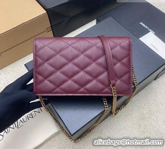 Best Price Saint Laurent PARIS Chain Wallet in Grain De Poudre Leather 871149 Burgundy 2026