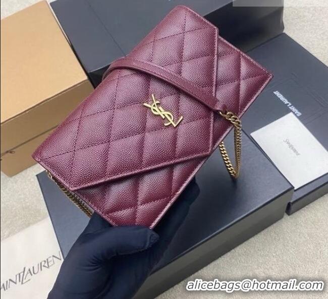 Best Price Saint Laurent PARIS Chain Wallet in Grain De Poudre Leather 871149 Burgundy 2026