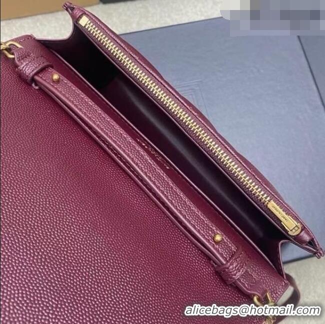 Best Price Saint Laurent PARIS Chain Wallet in Grain De Poudre Leather 871149 Burgundy 2026