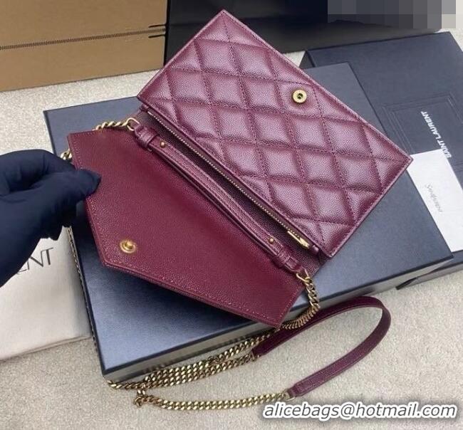 Best Price Saint Laurent PARIS Chain Wallet in Grain De Poudre Leather 871149 Burgundy 2026