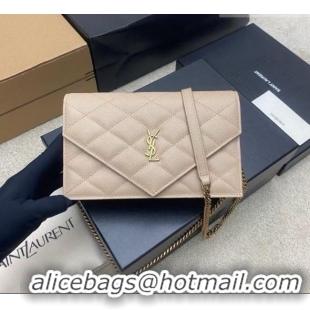 Hot Style Saint Laurent PARIS Chain Wallet in Grain De Poudre Leather 871149 Beige 2026