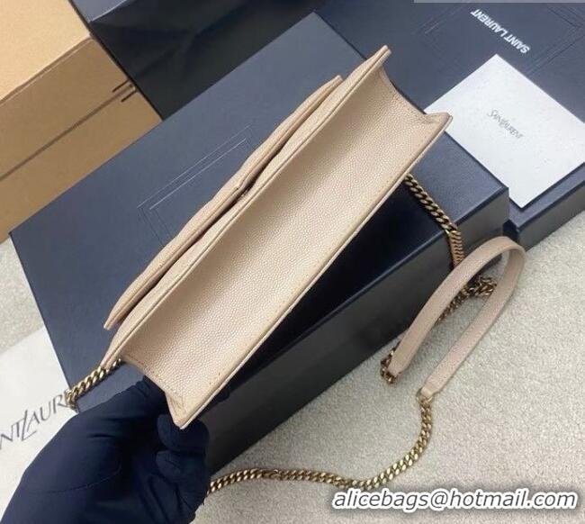 Hot Style Saint Laurent PARIS Chain Wallet in Grain De Poudre Leather 871149 Beige 2026