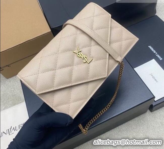 Hot Style Saint Laurent PARIS Chain Wallet in Grain De Poudre Leather 871149 Beige 2026