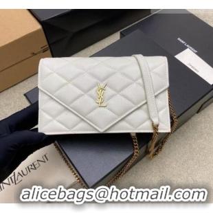 New Cheap Saint Laurent PARIS Chain Wallet in Grain De Poudre Leather 871149 White 2026