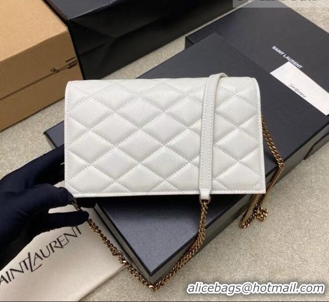 New Cheap Saint Laurent PARIS Chain Wallet in Grain De Poudre Leather 871149 White 2026