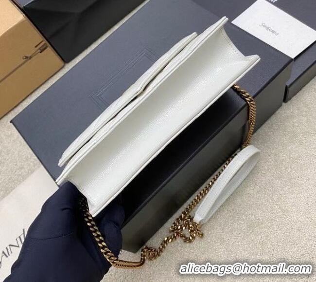 New Cheap Saint Laurent PARIS Chain Wallet in Grain De Poudre Leather 871149 White 2026