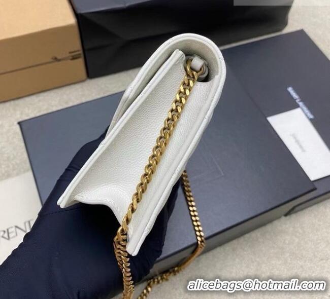 New Cheap Saint Laurent PARIS Chain Wallet in Grain De Poudre Leather 871149 White 2026