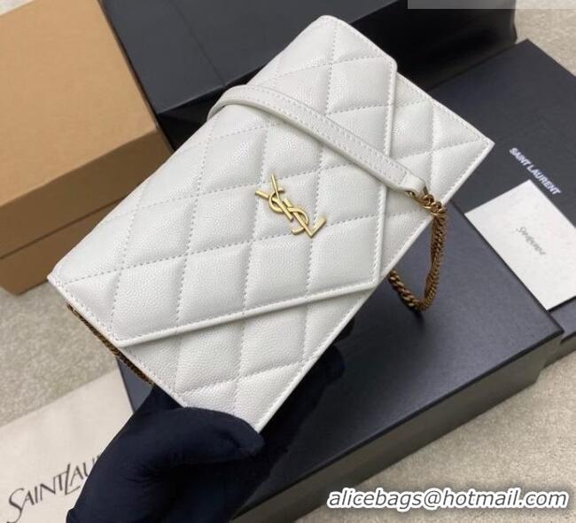 New Cheap Saint Laurent PARIS Chain Wallet in Grain De Poudre Leather 871149 White 2026