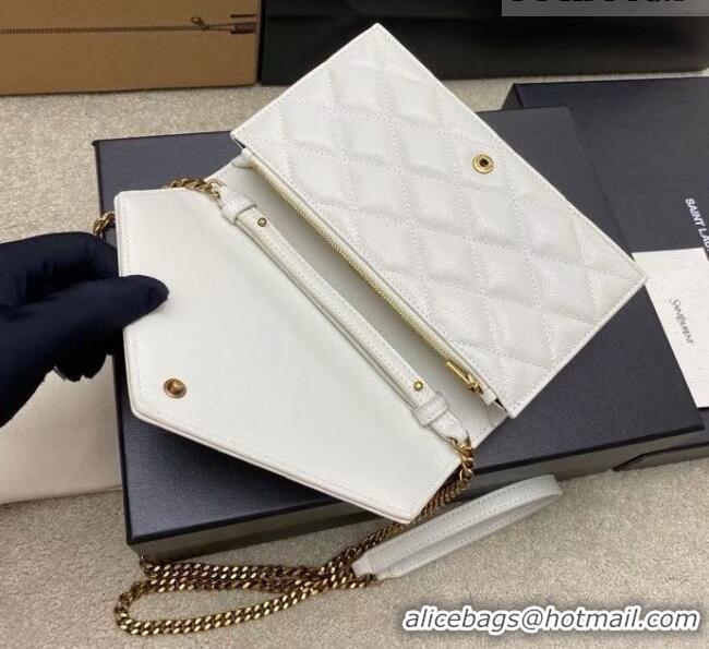 New Cheap Saint Laurent PARIS Chain Wallet in Grain De Poudre Leather 871149 White 2026