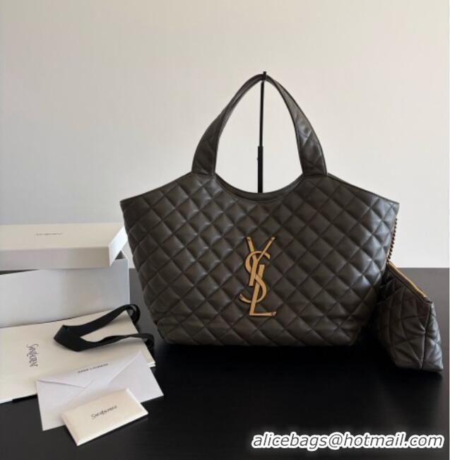 Grade Quality Saint Laurent Icare Medium Shopping Bag in Quilted Nappa Leather 858191 Dark Green 2026