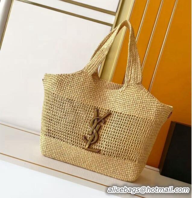Original Cheap Saint Laurent Icare Medium Shopping Bag in Raffia 868748 Beige 2026