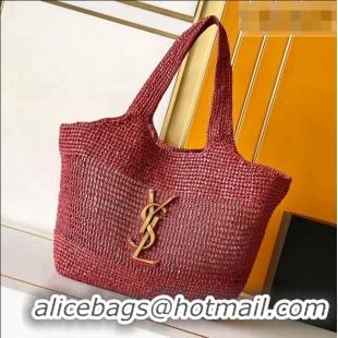 Top Grade Saint Laurent Icare Medium Shopping Bag in Raffia 868748 Burgundy 2026