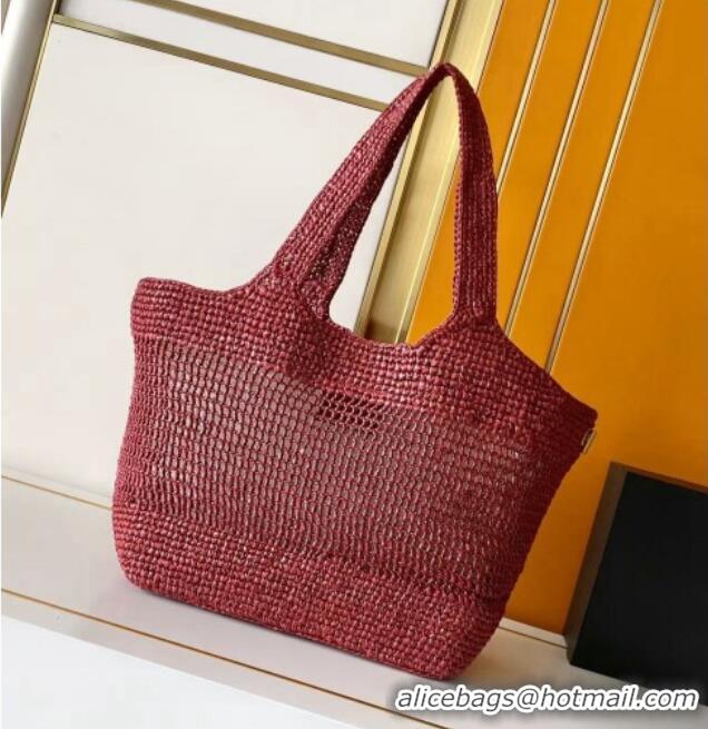 Top Grade Saint Laurent Icare Medium Shopping Bag in Raffia 868748 Burgundy 2026