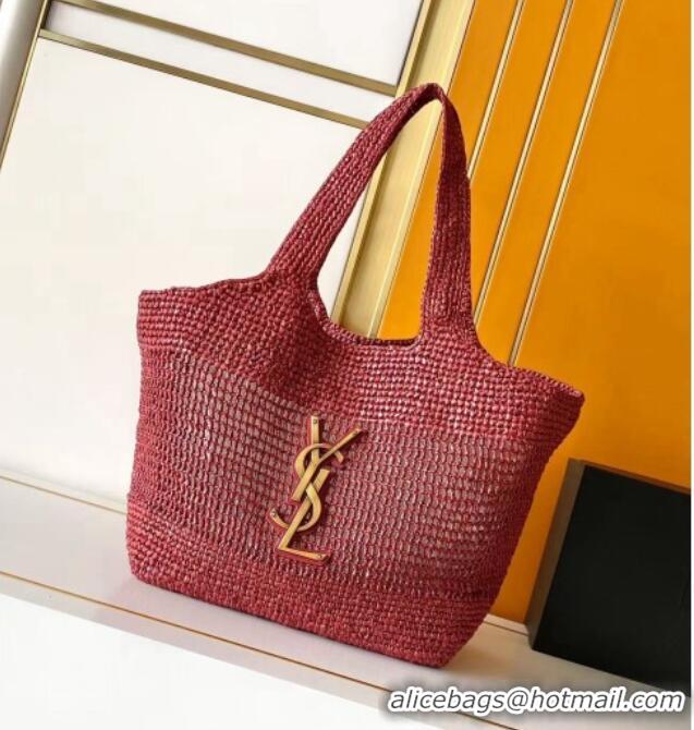 Top Grade Saint Laurent Icare Medium Shopping Bag in Raffia 868748 Burgundy 2026