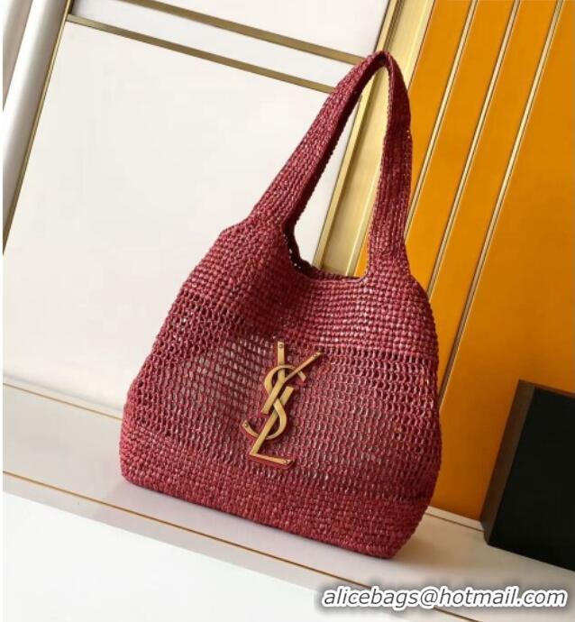 Top Grade Saint Laurent Icare Medium Shopping Bag in Raffia 868748 Burgundy 2026