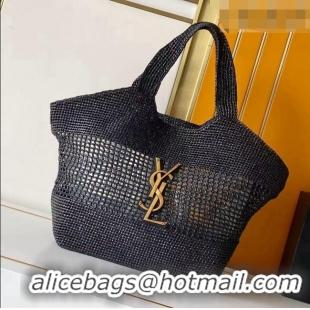 Trendy Design Saint Laurent Icare Medium Shopping Bag in Raffia 868748 Black 2026