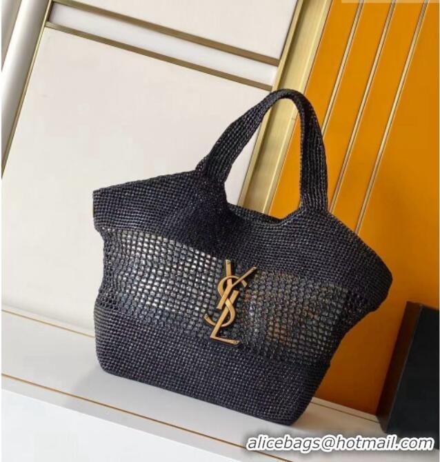 Trendy Design Saint Laurent Icare Medium Shopping Bag in Raffia 868748 Black 2026