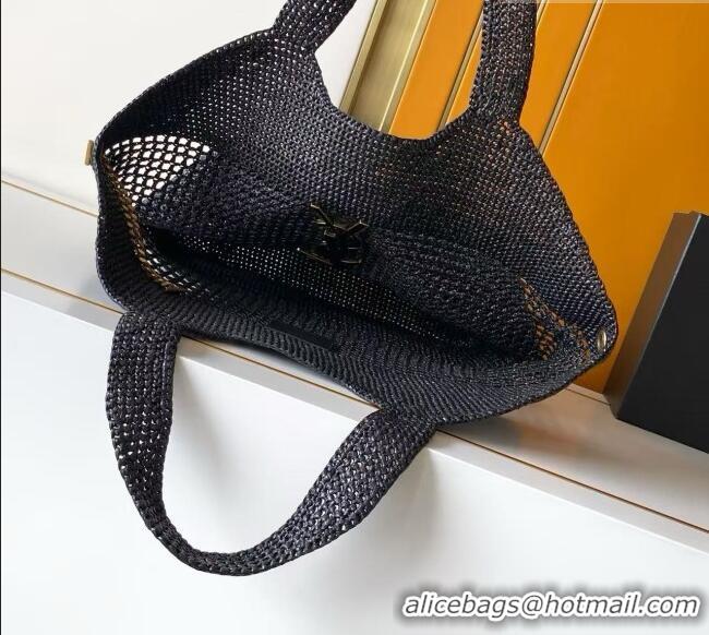 Trendy Design Saint Laurent Icare Medium Shopping Bag in Raffia 868748 Black 2026