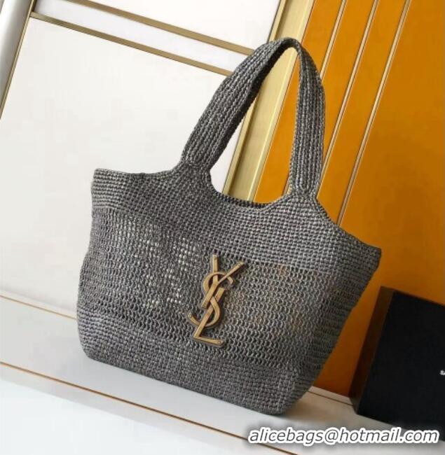 Low Cost Saint Laurent Icare Medium Shopping Bag in Raffia 868748 Grey 2026