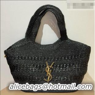 Luxury Promotional Saint Laurent Icare Medium Shopping Bag in Raffia 868748 Black 02 2026