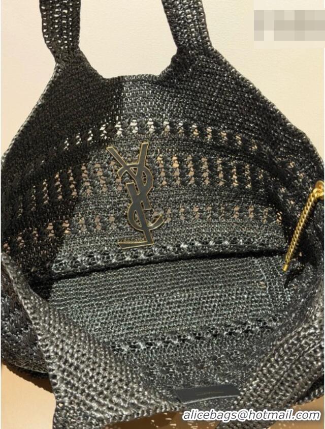 Luxury Promotional Saint Laurent Icare Medium Shopping Bag in Raffia 868748 Black 02 2026