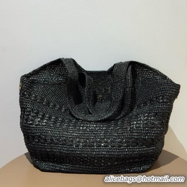 Luxury Promotional Saint Laurent Icare Medium Shopping Bag in Raffia 868748 Black 02 2026