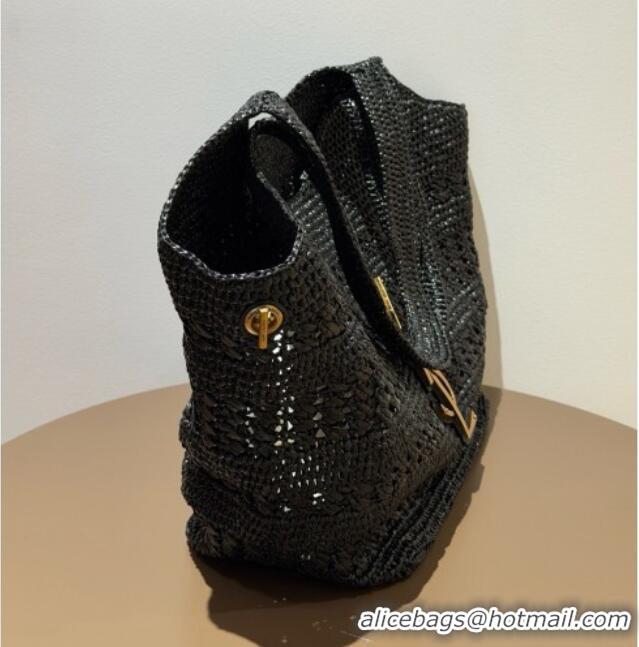Luxury Promotional Saint Laurent Icare Medium Shopping Bag in Raffia 868748 Black 02 2026