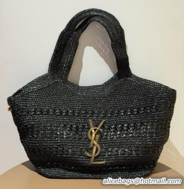 Luxury Promotional Saint Laurent Icare Medium Shopping Bag in Raffia 868748 Black 02 2026