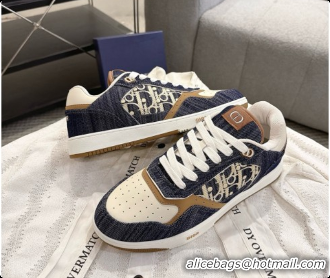 Purchase Dior B27 Low-Top Sneakers in Calfskin and Dior Oblique Jacquard D091161 White/Blue 2026