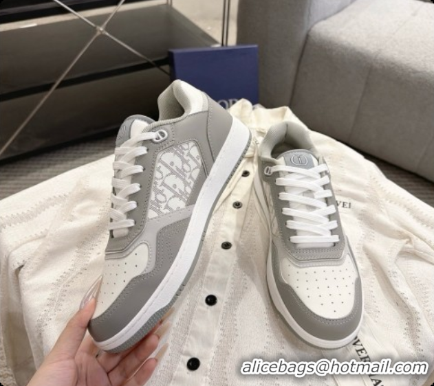 Custom Dior B27 Low-Top Sneakers in Smooth Calfskin D091167 White/Grey 2026