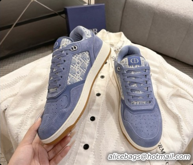 Cute Dior B27 Low-Top Sneakers in Suede and Dior Oblique Jacquard D091169 Blue 2026