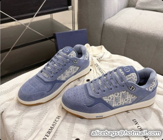 Cute Dior B27 Low-Top Sneakers in Suede and Dior Oblique Jacquard D091169 Blue 2026