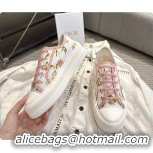 Top Quality Dior Walk'n'Dior Platform Sneaker in White Cotton Embroidered with Multicolor Daisy Garden Motif 6091173 202