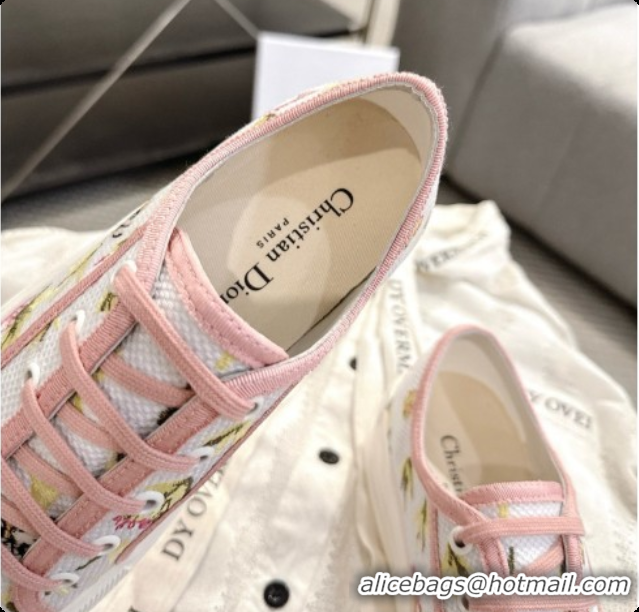 Top Quality Dior Walk'n'Dior Platform Sneaker in White Cotton Embroidered with Multicolor Daisy Garden Motif 6091173 202