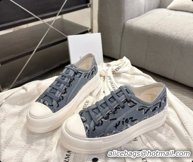  Low Price Dior Walk'n'Dior Platform Sneaker in Blue Dior Painted Ribbon Embroidered Cotton 6091174 2026