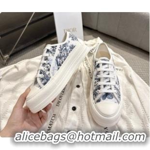 Low Cost Dior Walk'n'Dior Platform Sneaker in White and Blue des Vents Toile de Jouy Floral Garden Embroidered Cotton 60