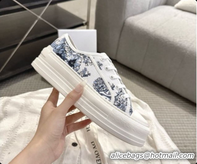 Low Cost Dior Walk'n'Dior Platform Sneaker in White and Blue des Vents Toile de Jouy Floral Garden Embroidered Cotton 60