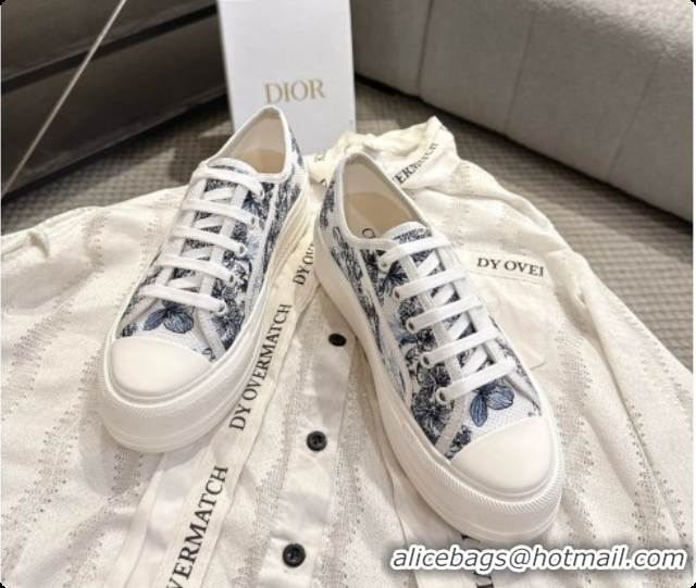 Low Cost Dior Walk'n'Dior Platform Sneaker in White and Blue des Vents Toile de Jouy Floral Garden Embroidered Cotton 60