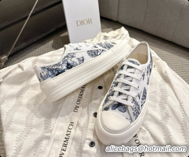 Low Cost Dior Walk'n'Dior Platform Sneaker in White and Blue des Vents Toile de Jouy Floral Garden Embroidered Cotton 60